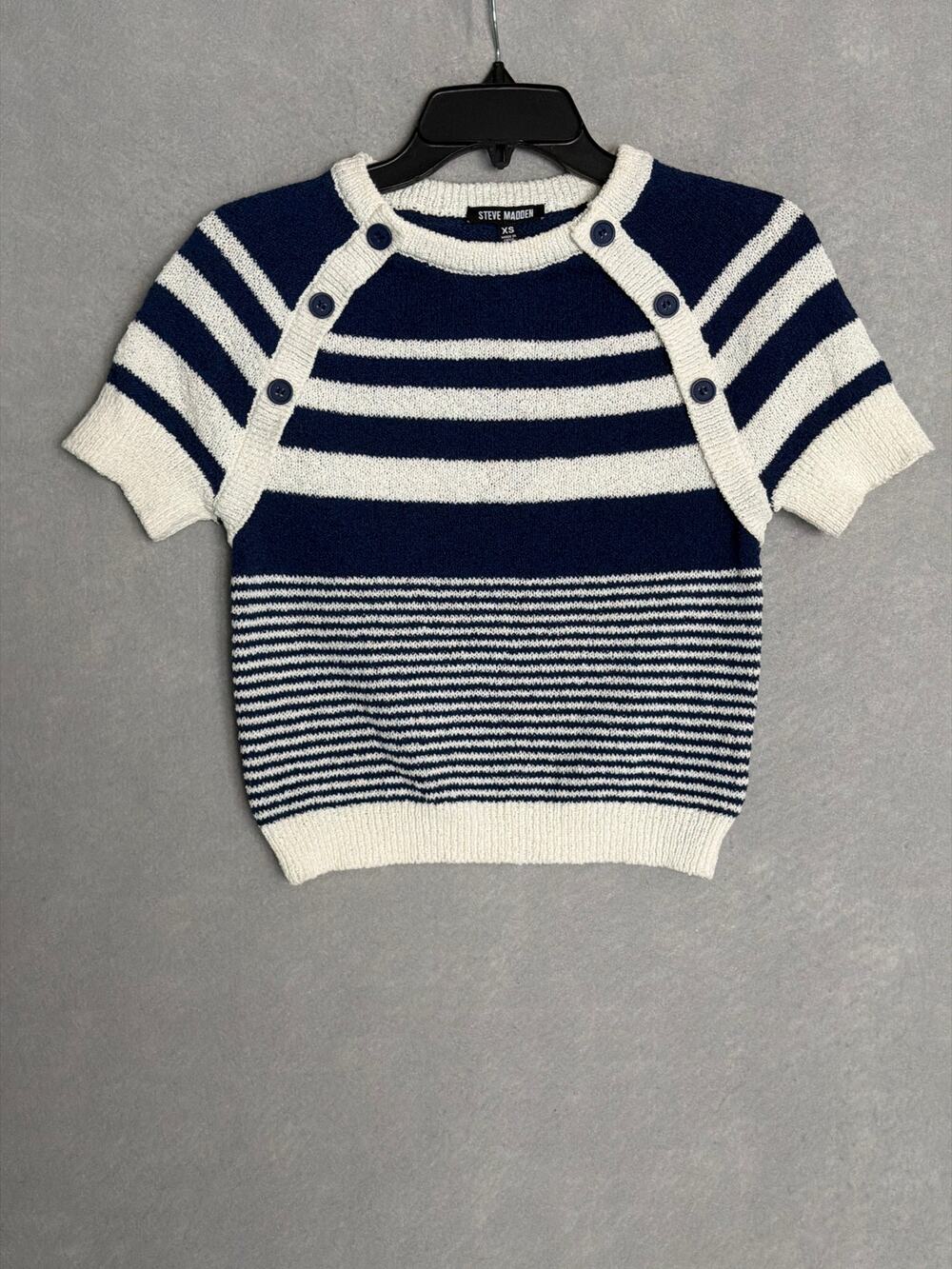 Steve Madden Rayna Stripe Sweater Raglan Sleeve in Marine Women's XS NEW